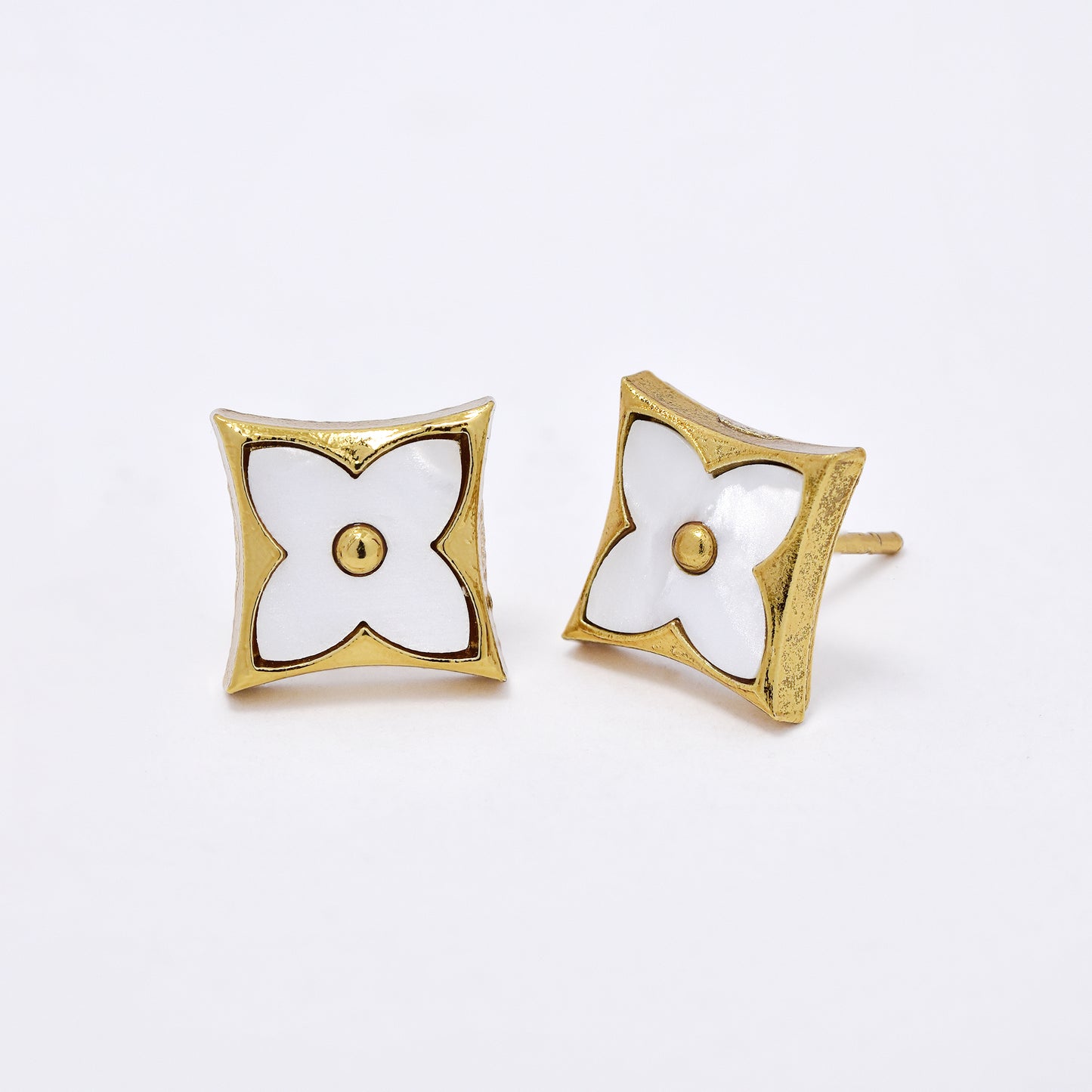SSME3159 - Steel 2 pack 10mm x 10mm square flower stud earrings