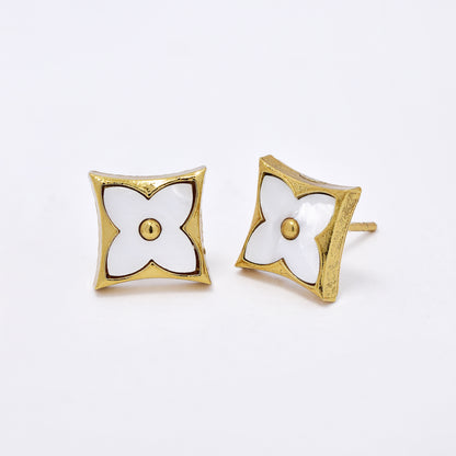 SSME3159 - Steel 2 pack 10mm x 10mm square flower stud earrings