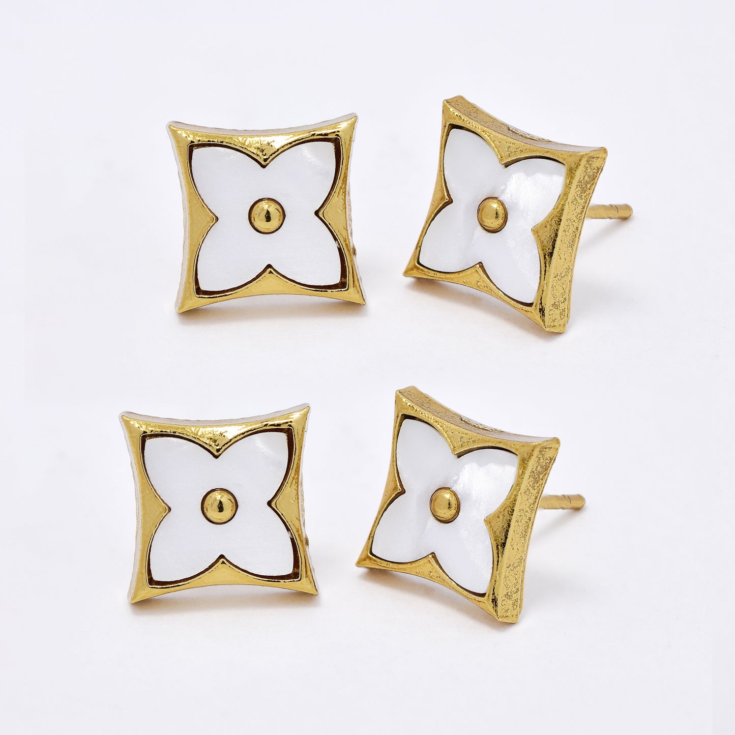 SSME3159 - Steel 2 pack 10mm x 10mm square flower stud earrings