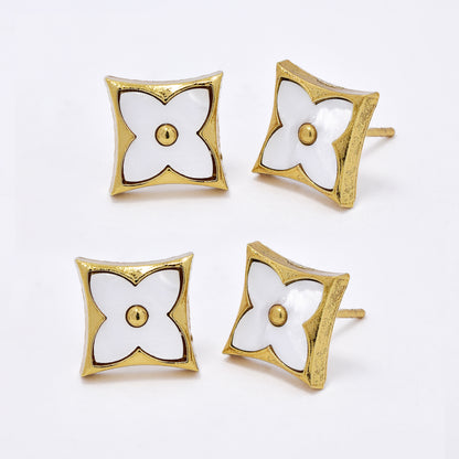 SSME3159 - Steel 2 pack 10mm x 10mm square flower stud earrings