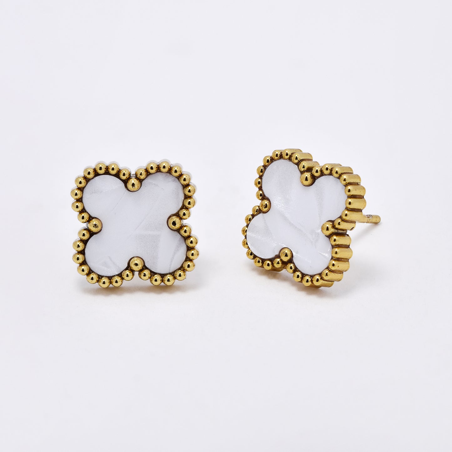 SSME3161 - Steel 2 pack 13mm round shell flower stud earrings