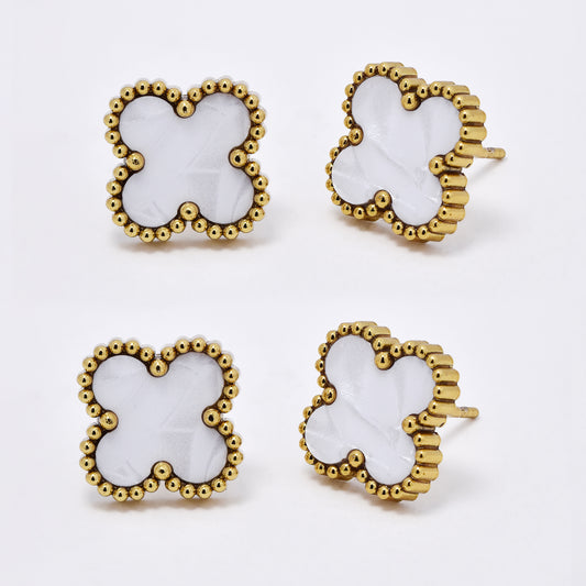 SSME3161 - Steel 2 pack 13mm round shell flower stud earrings