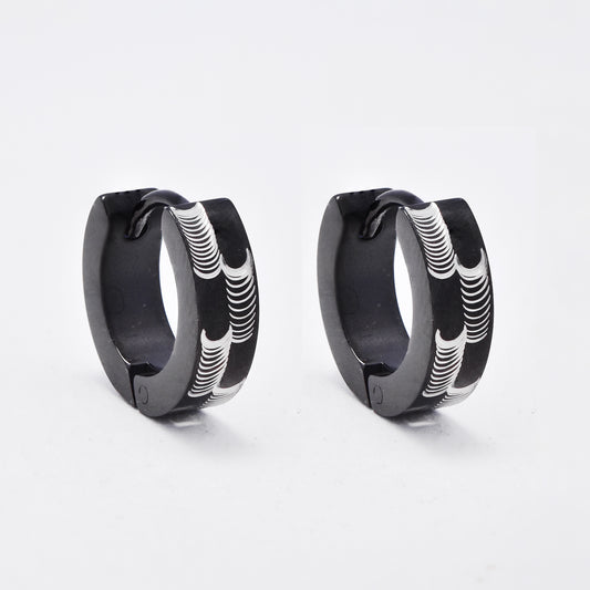 SSME3243 - Steel 13mm x 4mm two-toned textured huggie earring