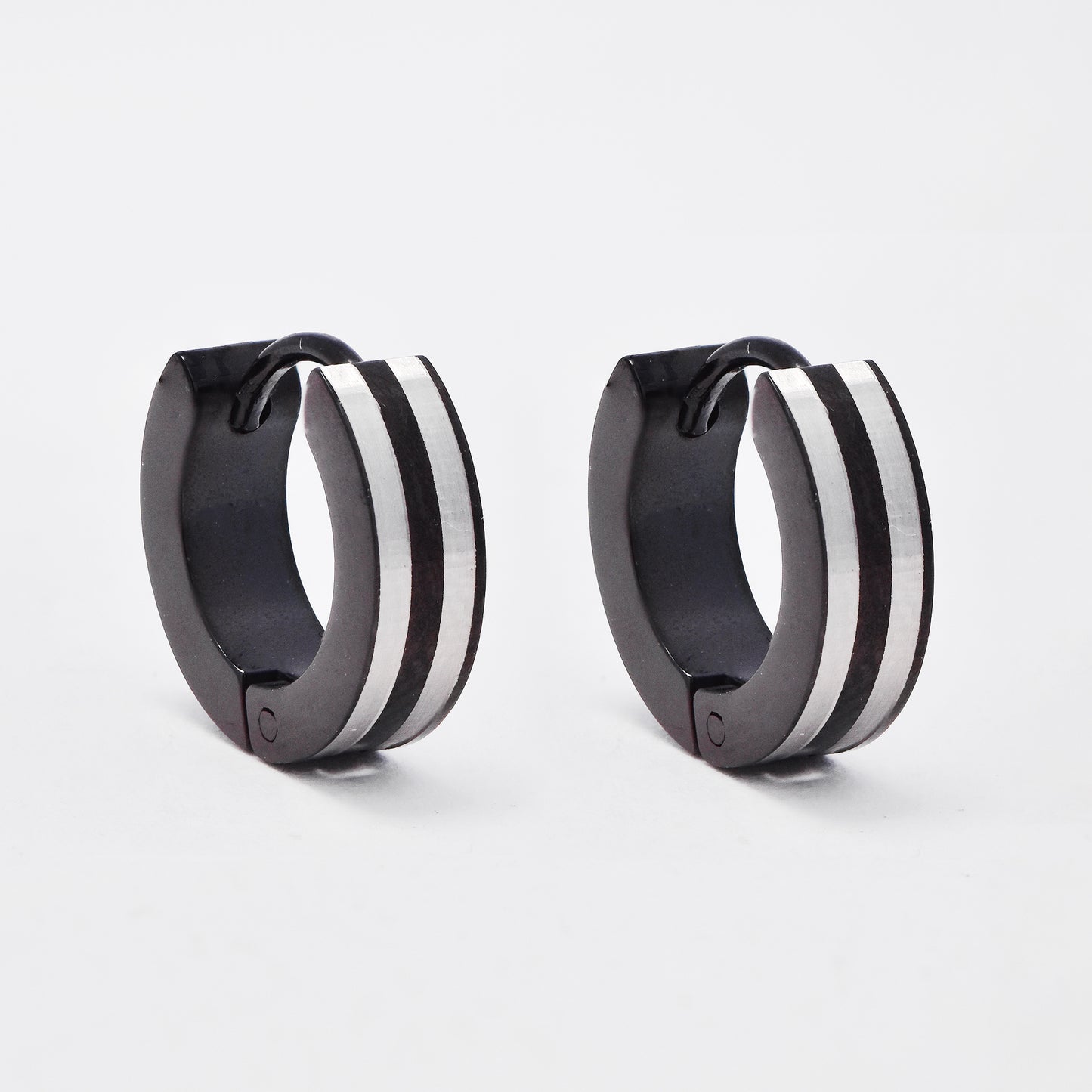 SSME3244 - Steel 13mm x 4mm two-toned center line huggie earring