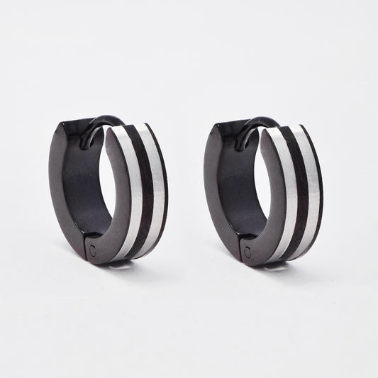 SSME3244 - Steel 13mm x 4mm two-toned center line huggie earring