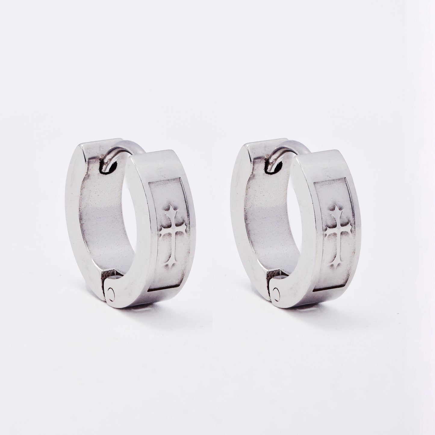 SSME3247 - Steel 13.5mm x 4mm cross huggie earring