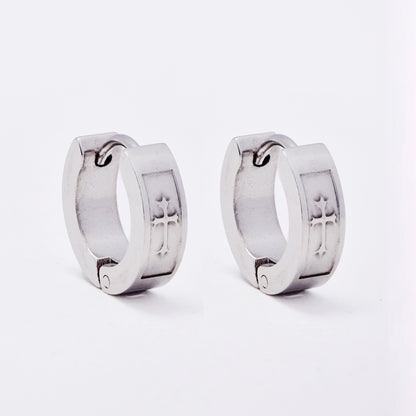 SSME3247 - Steel 13.5mm x 4mm cross huggie earring