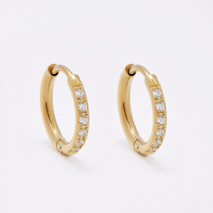 SSME3248 - Steel 13.5mm x 2mm CZ hoop earring