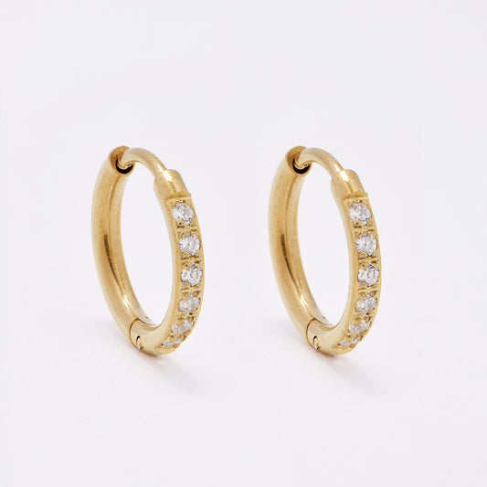 SSME3248 - Steel 13.5mm x 2mm CZ hoop earring