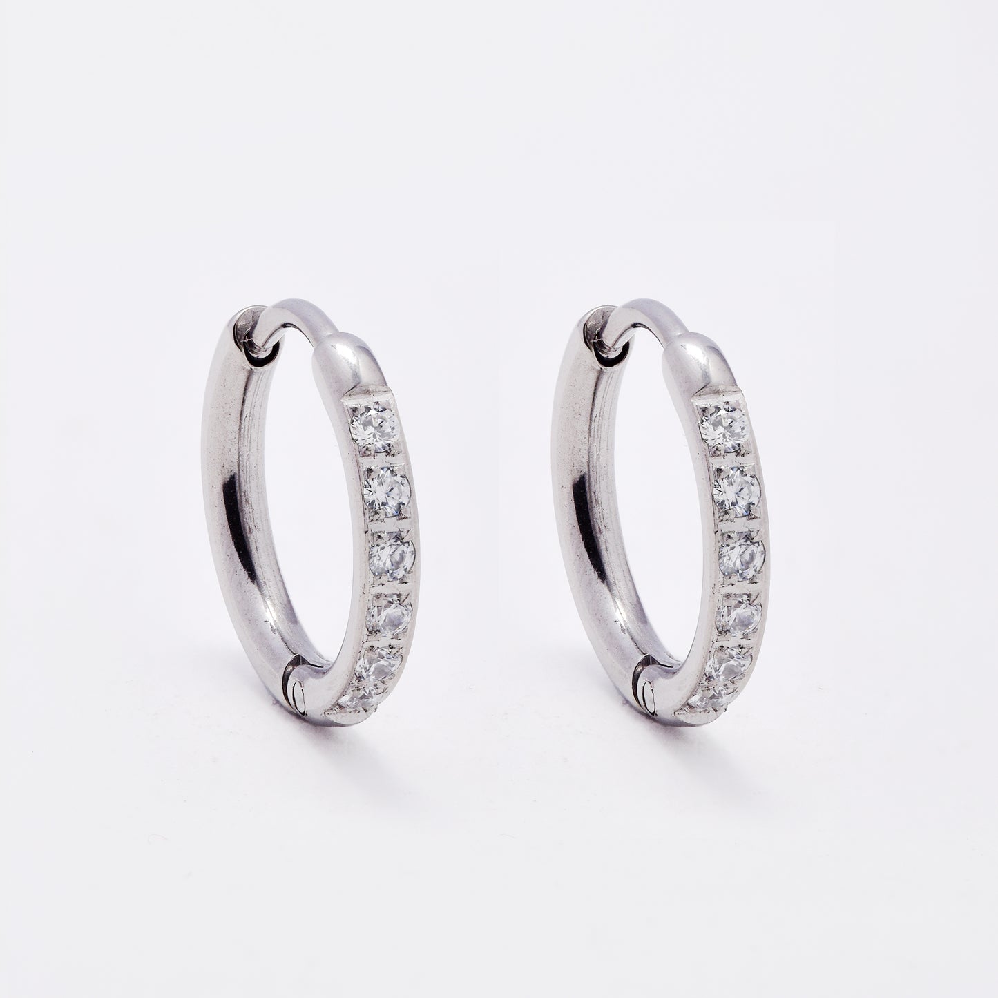 SSME3248 - Steel 13.5mm x 2mm CZ hoop earring