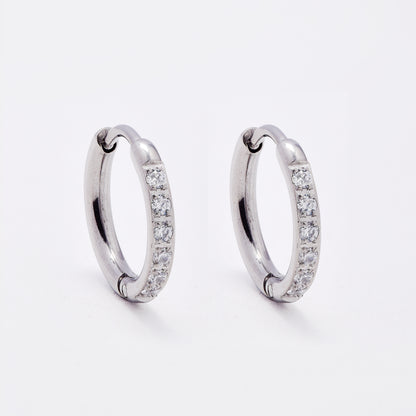 SSME3248 - Steel 13.5mm x 2mm CZ hoop earring