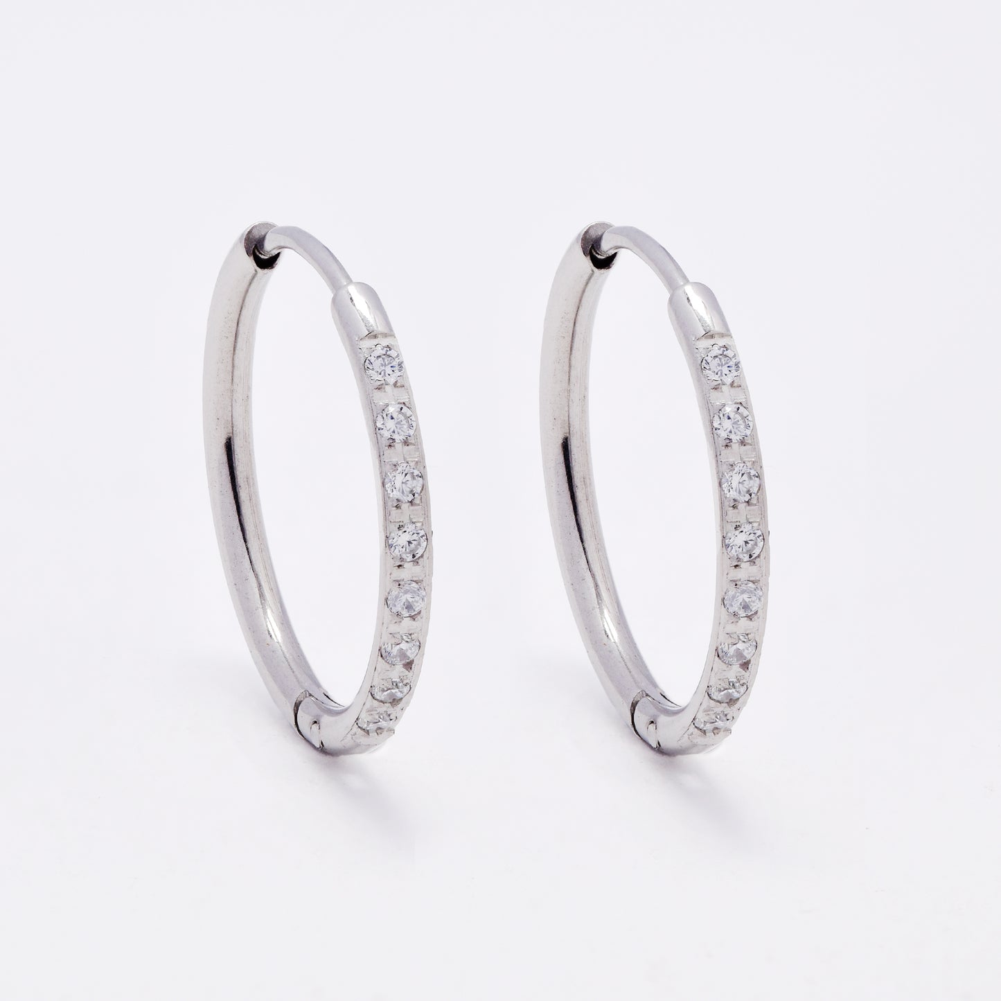 SSME3249 - Steel 17mm x 1.5mm CZ hoop earring