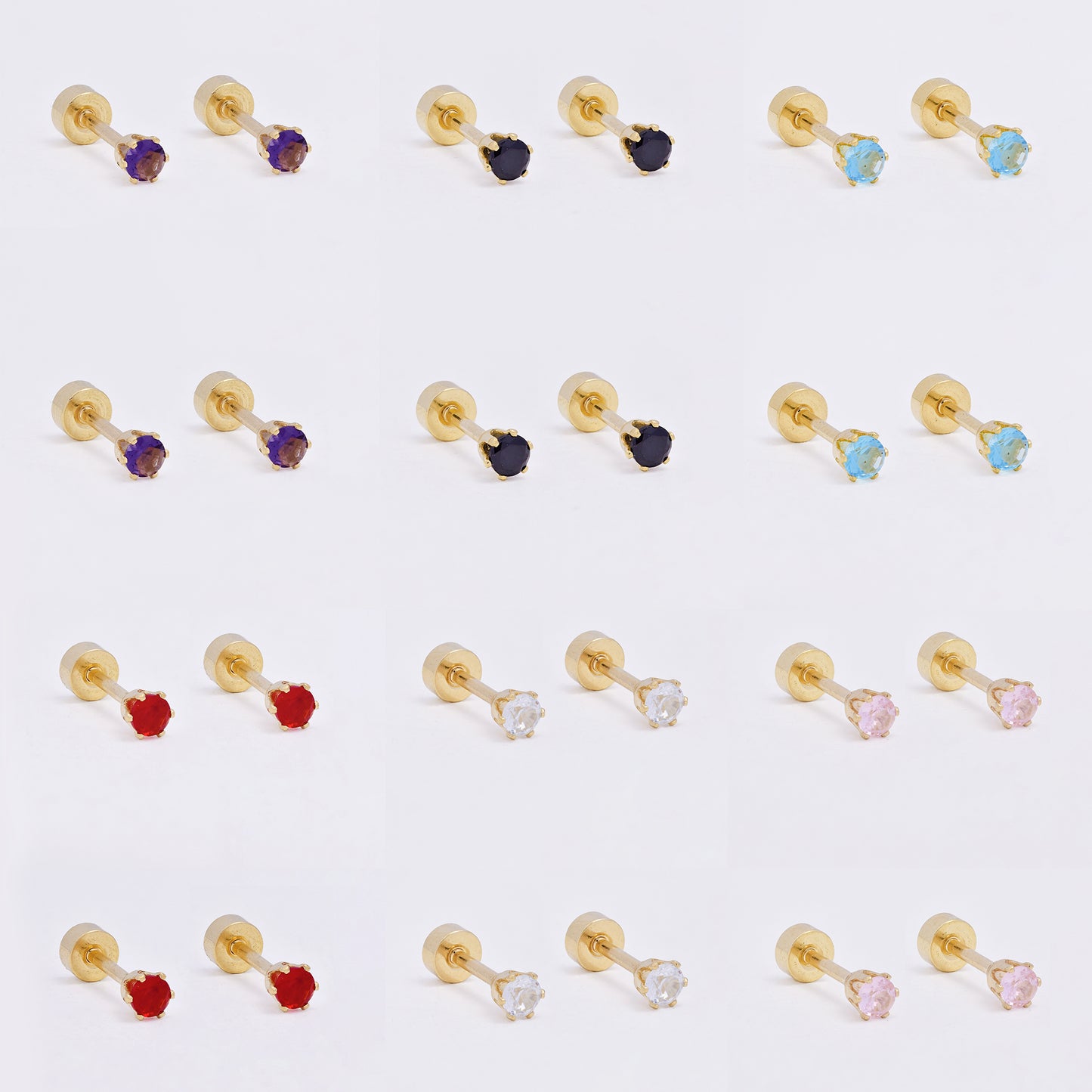 SSME3467 - Steel 12-pack 3mm round CZ stud earring with flat back closure