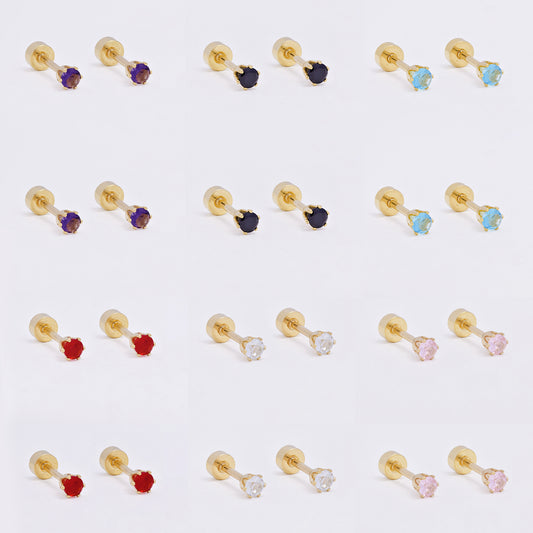 SSME3467 - Steel 12-pack 3mm round CZ stud earring with flat back closure
