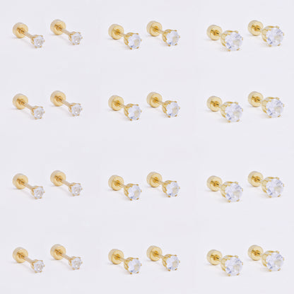 SSME3468 - Steel 12-pack 3, 4 & 5mm round CZ stud earring with flat back closure