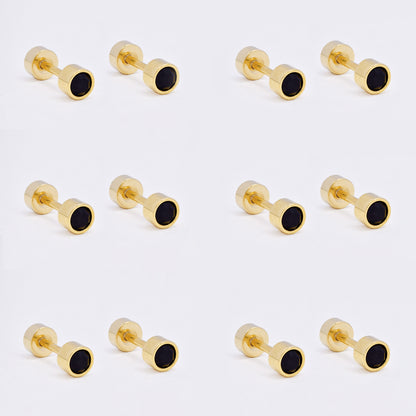 SSME3469 - Steel 6-pack 4mm round black enamel stud earring with flat back closure
