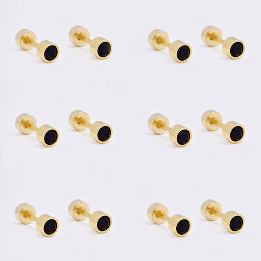 SSME3469 - Steel 6-pack 4mm round black enamel stud earring with flat back closure