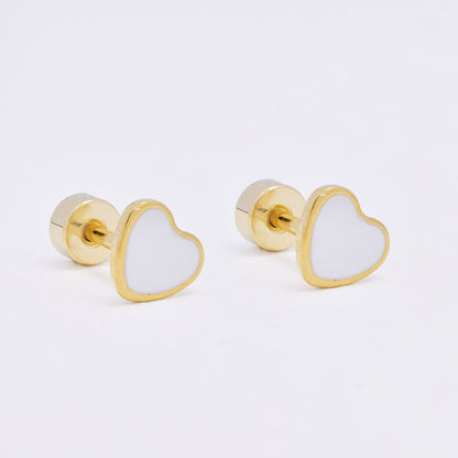 SSME3471 - Steel 12-pack  5.5mm x 6mm enamel heart stud earring with flat back closure