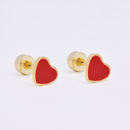 SSME3471 - Steel 12-pack  5.5mm x 6mm enamel heart stud earring with flat back closure