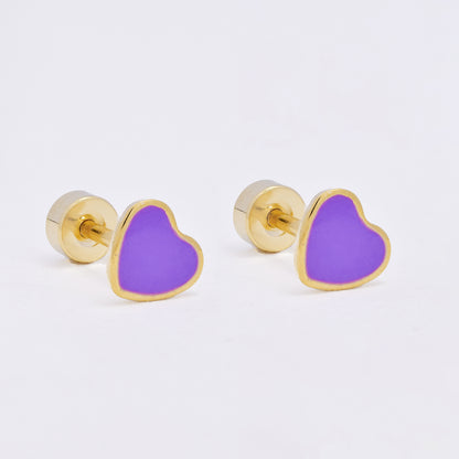 SSME3471 - Steel 12-pack  5.5mm x 6mm enamel heart stud earring with flat back closure