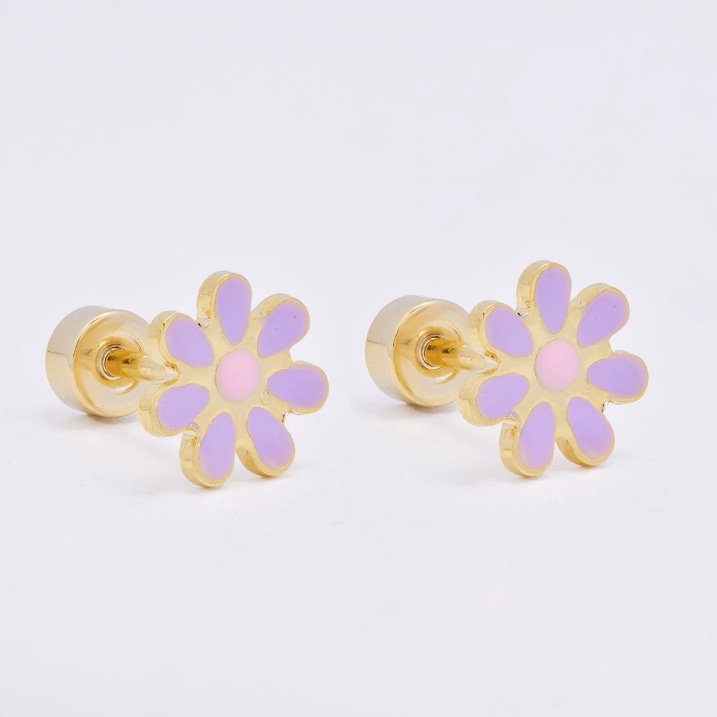 SSME3472 - Steel 12-pack 8mm enamel flower stud earring with flat back closure