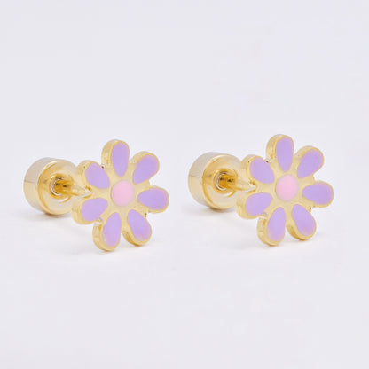 SSME3472 - Steel 12-pack 8mm enamel flower stud earring with flat back closure