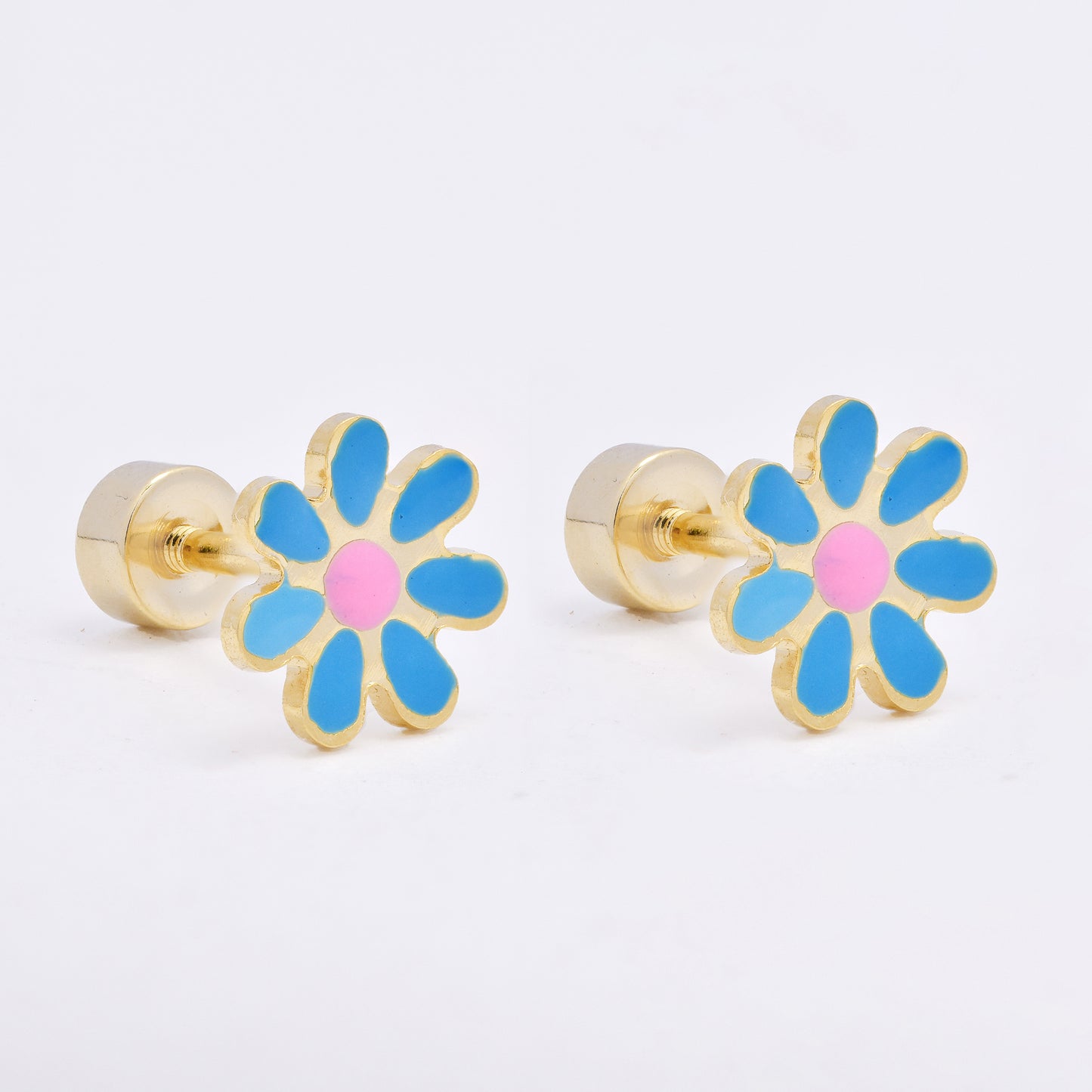 SSME3472 - Steel 12-pack 8mm enamel flower stud earring with flat back closure