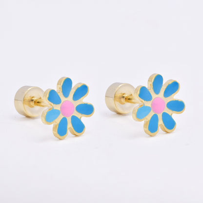 SSME3472 - Steel 12-pack 8mm enamel flower stud earring with flat back closure
