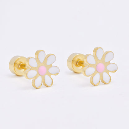 SSME3472 - Steel 12-pack 8mm enamel flower stud earring with flat back closure