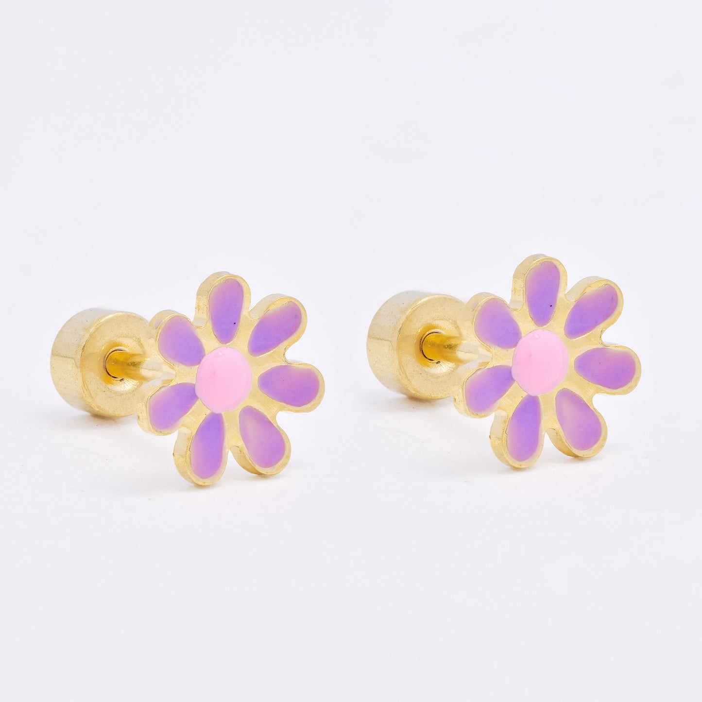 SSME3472 - Steel 12-pack 8mm enamel flower stud earring with flat back closure