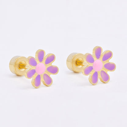 SSME3472 - Steel 12-pack 8mm enamel flower stud earring with flat back closure