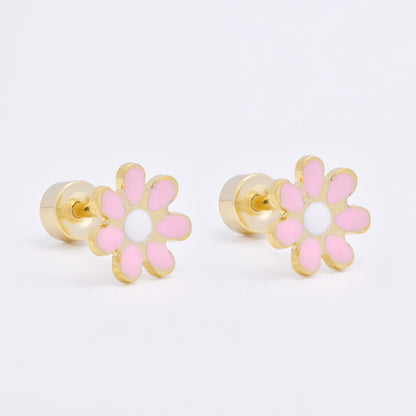 SSME3472 - Steel 12-pack 8mm enamel flower stud earring with flat back closure