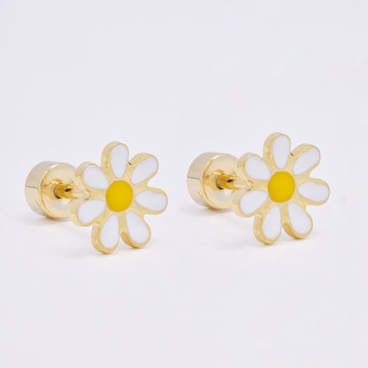 SSME3472 - Steel 12-pack 8mm enamel flower stud earring with flat back closure