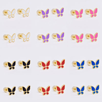 SSME3473 - Steel 12-pack 6.5mm x 7.5mm enamel butterfly stud earring with flat back closure