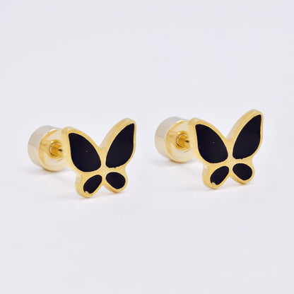 SSME3473 - Steel 12-pack 6.5mm x 7.5mm enamel butterfly stud earring with flat back closure