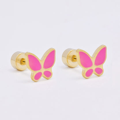 SSME3473 - Steel 12-pack 6.5mm x 7.5mm enamel butterfly stud earring with flat back closure