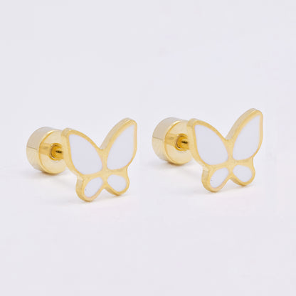 SSME3473 - Steel 12-pack 6.5mm x 7.5mm enamel butterfly stud earring with flat back closure