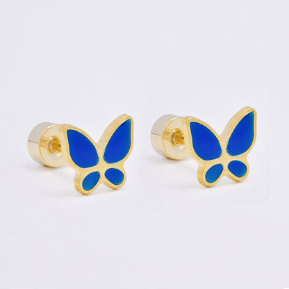 SSME3473 - Steel 12-pack 6.5mm x 7.5mm enamel butterfly stud earring with flat back closure