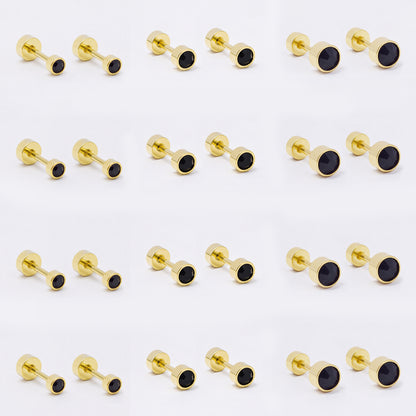 SSME3475- Steel 12-pack 3, 4 & 5mm round CZ stud earring with flat back closure