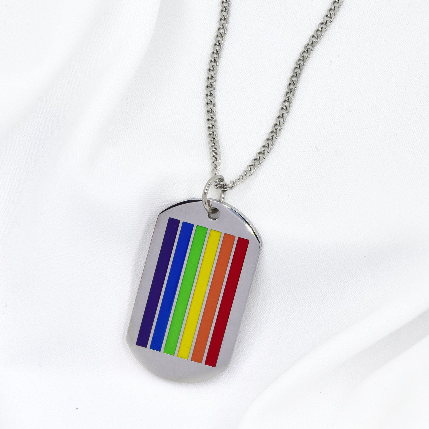 Stainless steel rainbow disk pendant on chain - SSMN2029
