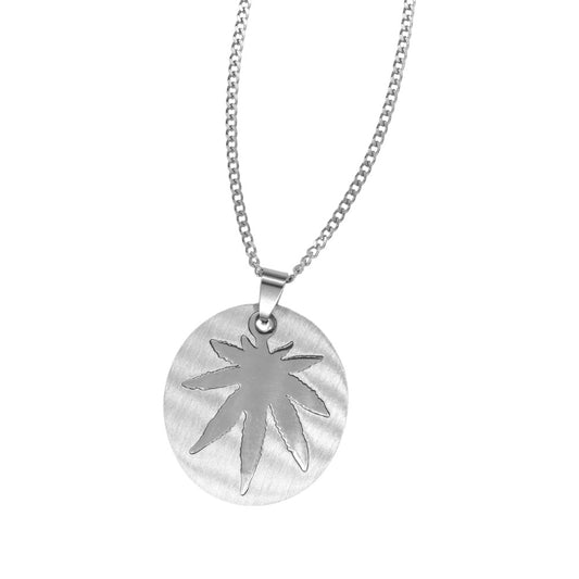 Stainless steel cannabis disc necklace
