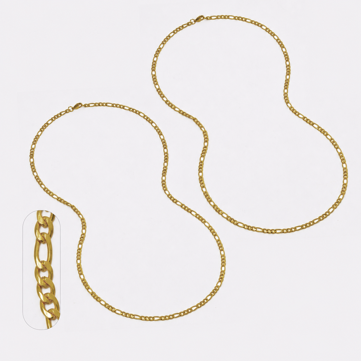 2 Pack stainless steel figaro 3.8mm x 60cm chain - SSMN2857