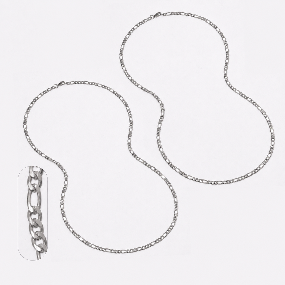 2 Pack stainless steel figaro 3.8mm x 60cm chain - SSMN2857