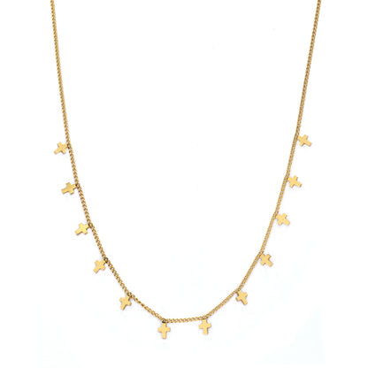 Stainless steel cross disk choker necklace Chain: 40cm + 5cm extension - SSYN2864