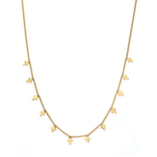 Stainless steel cross disk choker necklace Chain: 40cm + 5cm extension - SSYN2864