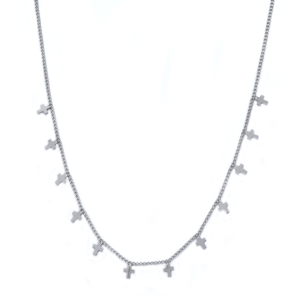 Stainless steel cross disk choker necklace Chain: 40cm + 5cm extension - SSYN2864