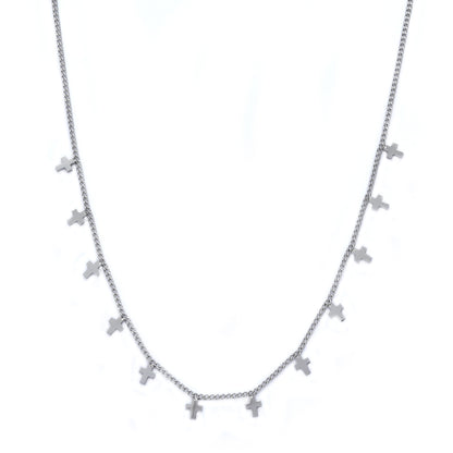 Stainless steel cross disk choker necklace Chain: 40cm + 5cm extension - SSYN2864