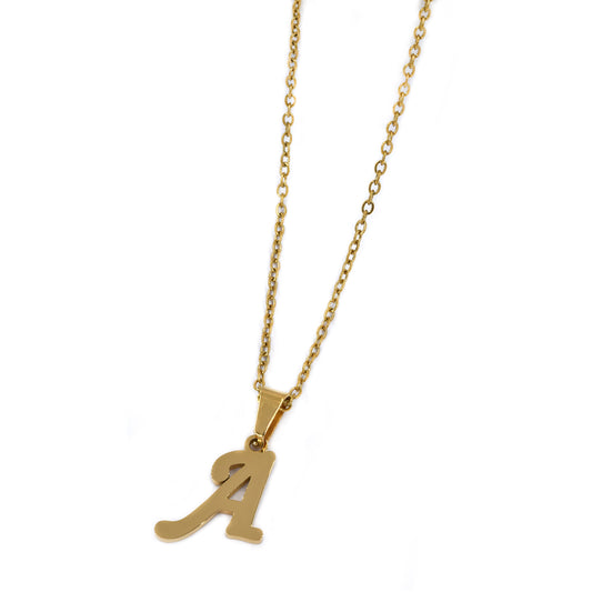 Stainless steel gold cursive initial necklaces - SSMN2881