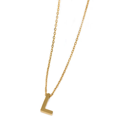 Steel gold initial block letter necklaces - SSMN2883