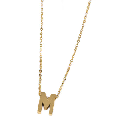Steel gold initial block letter necklaces - SSMN2883